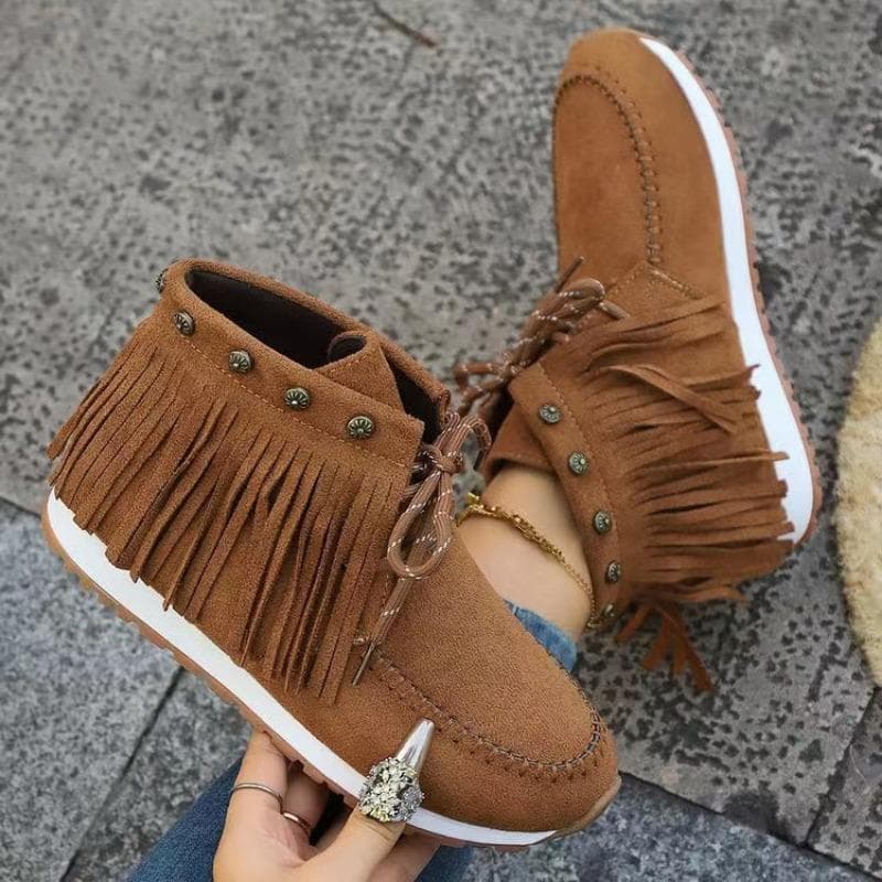 Size 42 Women's Boots Tassel Style Womens Vulcanized Shoes Retro Boots Fashion Female Shoes Platform Ankle Boots Suede 42 light brown