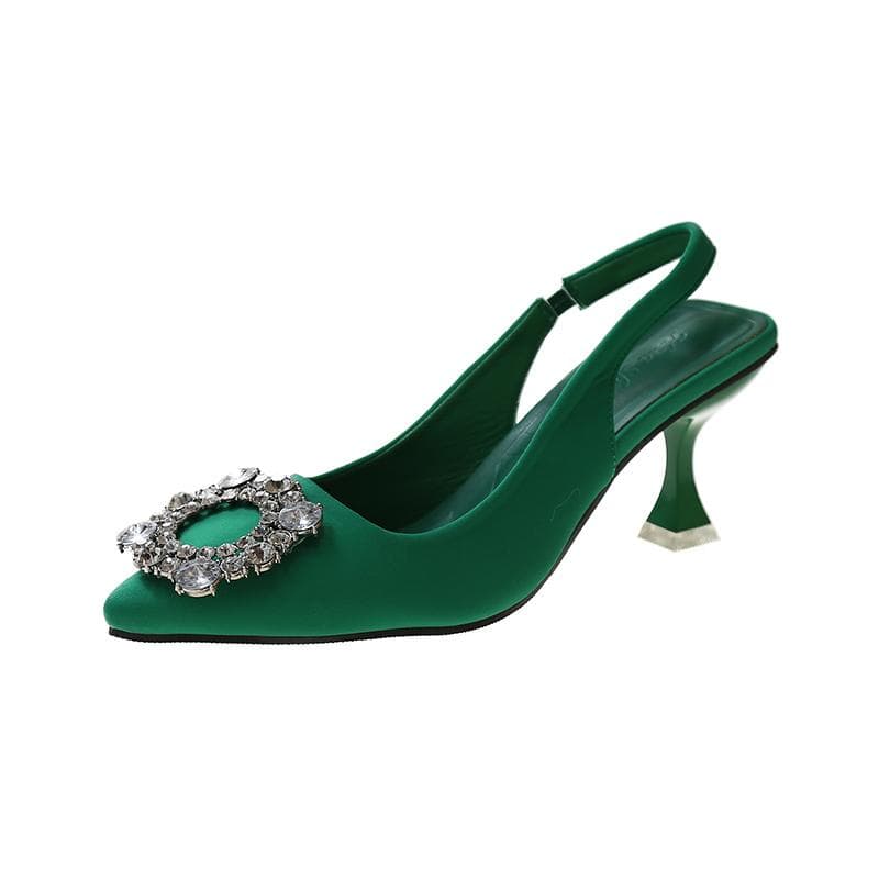 Design Summer Women Sandals New Women's Shoes Pointed Toe Shallow Diamond Low Heel Back Shoes Women Dress Shoes 41 green