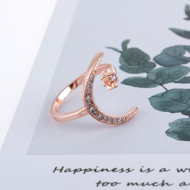 Crescent Moon Star Zircon Open Rings Engagement Wedding Rings For Bride Princess Birthstone rose gold