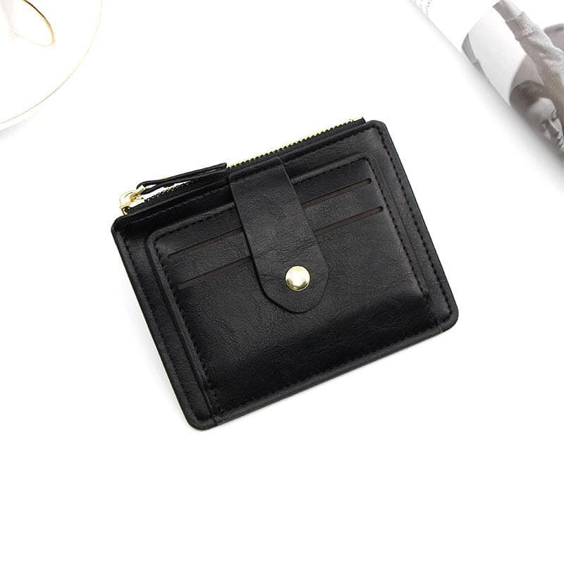 Small Fashion Credit ID Card Holder Slim Leather Wallet With Coin Pocket Man Money Bag Case For Men Mini Women Business Purse black
