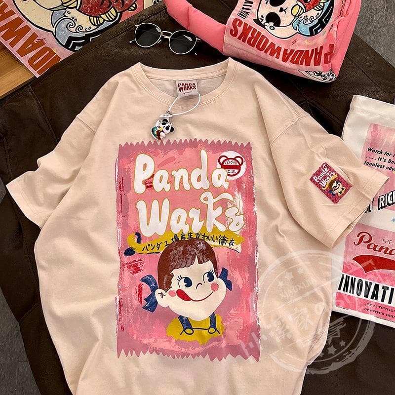 Cartoon Pure Cotton Short-sleeved T-shirt for Women In Summer New Design Half-sleeved T-shirt Loose Student Round Neck Top XXXL