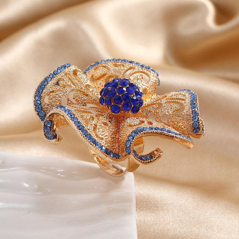 Oversize Geometric Hollow Flower Rings For Women Adjustable Big Ring Wedding Accessories Rings Jewelry blue