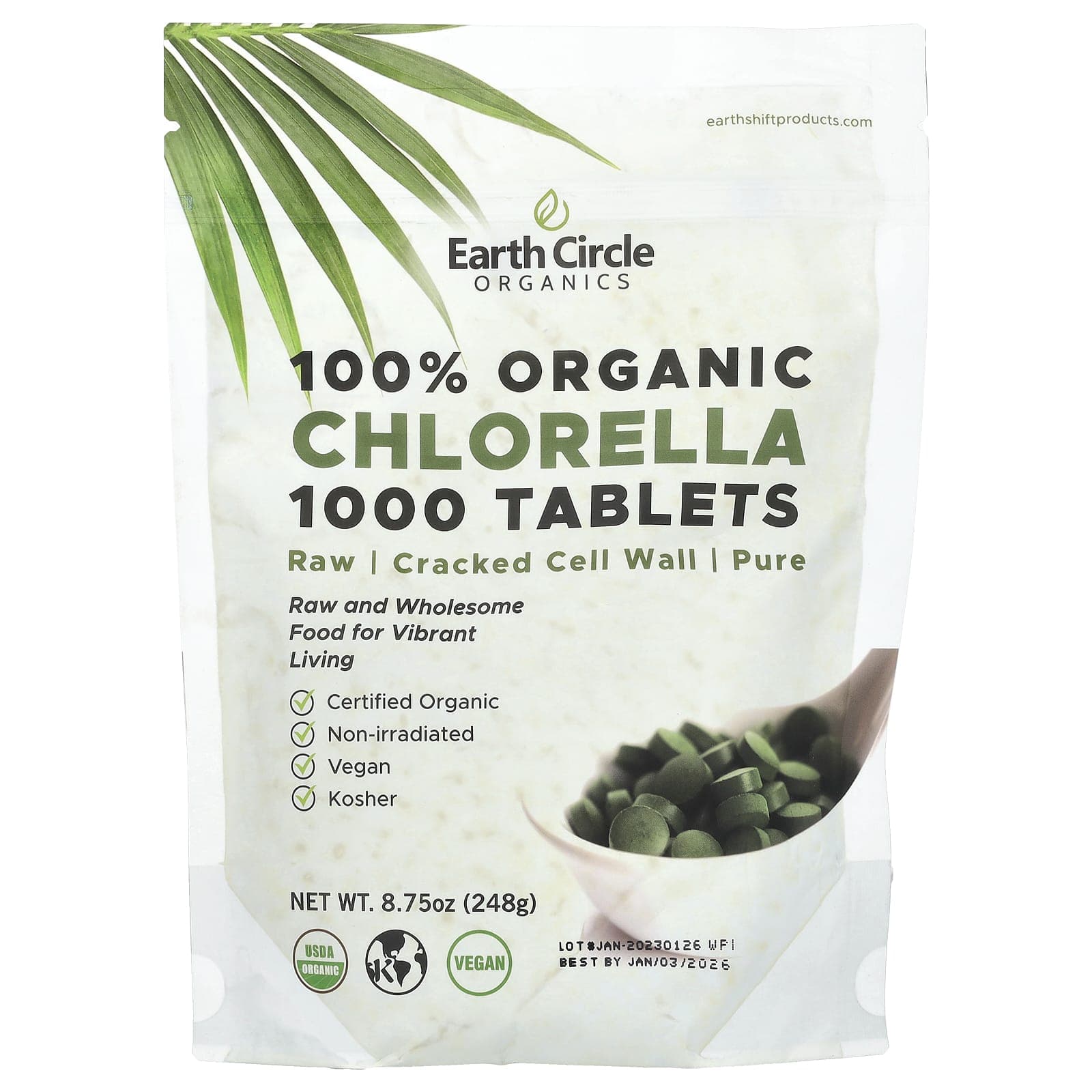 Earth Circle Organics, 100% Organic Chlorella Tablets, 1,000 Tablets, 8.75 oz (248 g)