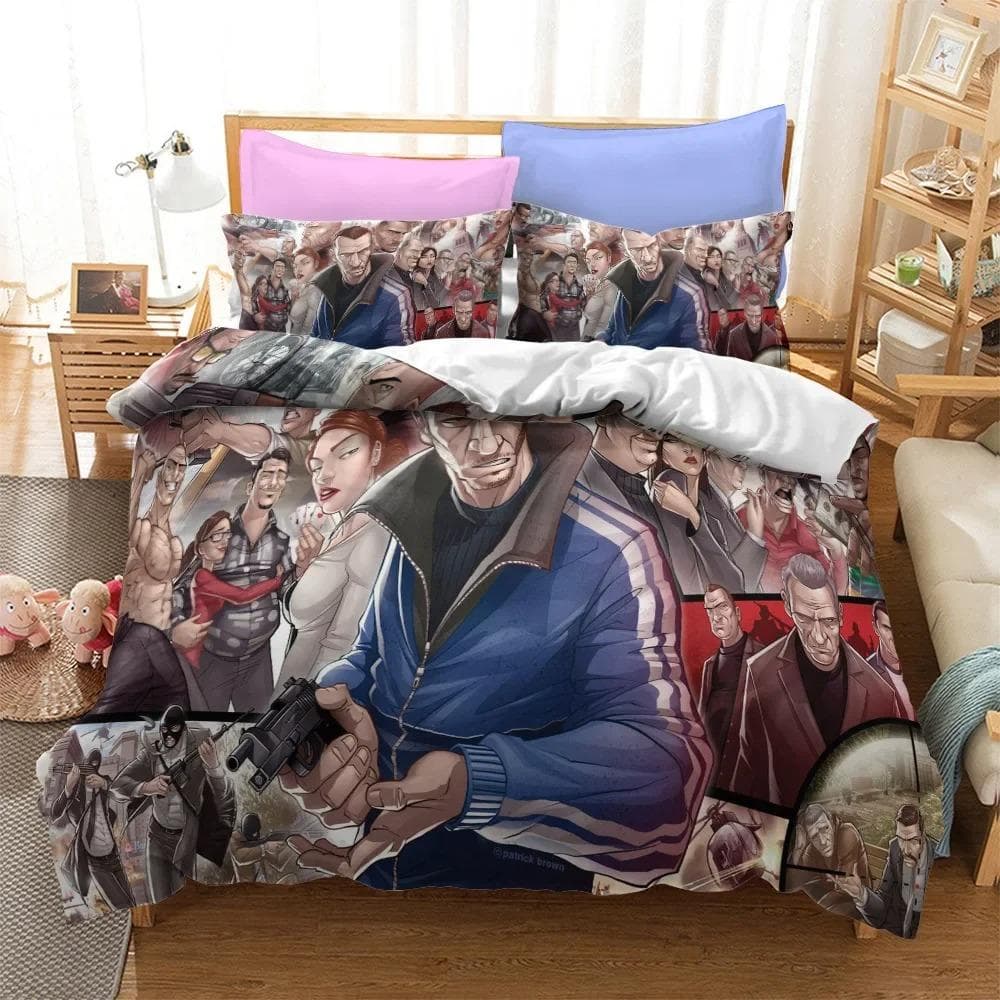 3D Cartoon Game Grand Theft Auto Duvet Cover with Pillow Cover Bedding Set Single Double Twin Full Queen King Bed Set Room Decor 70x133cm 2pcs