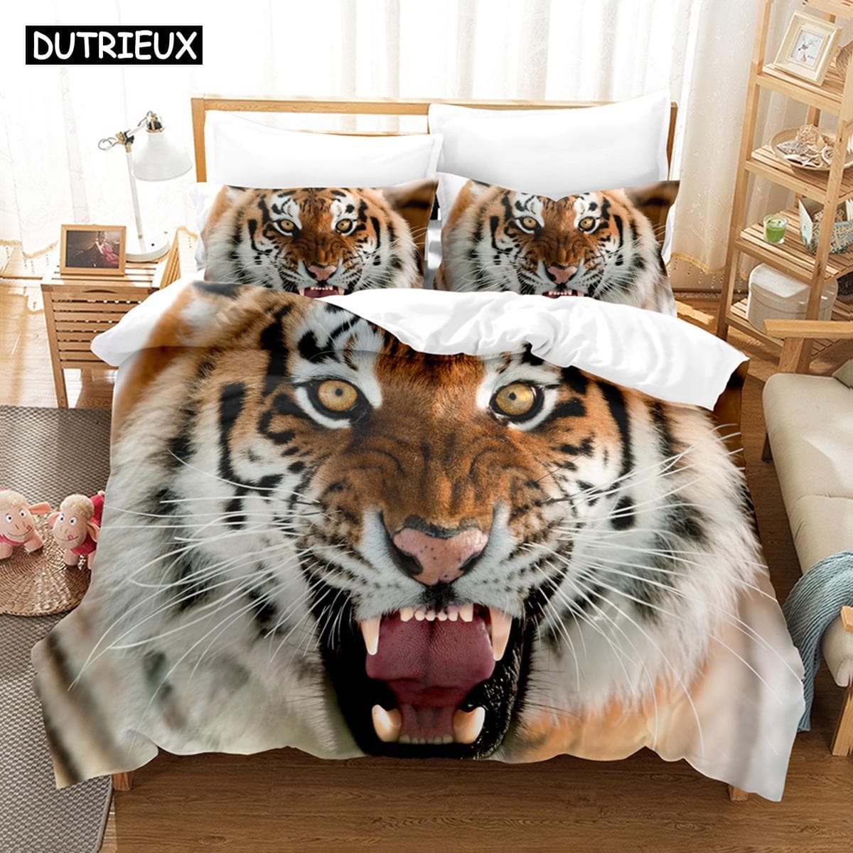 3D The Tiger Series Bedding Sets Duvet Cover Set With Pillowcase Twin Full Queen King Bedclothes Bed Linen EU single(135x200cm)