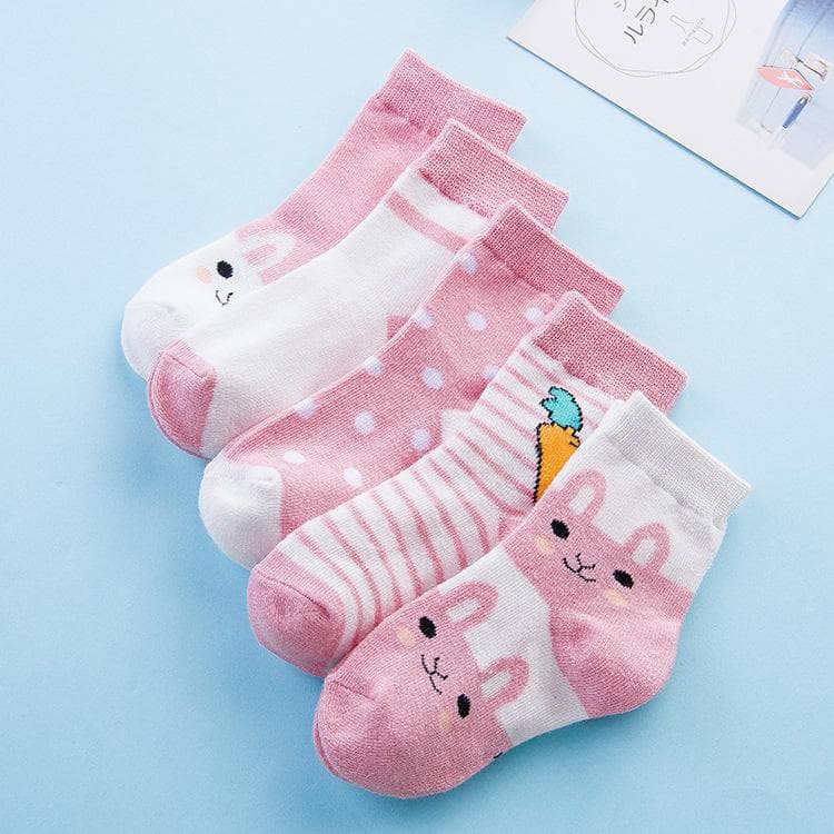 Spring & Autumn Kids’ Cute Bunny Cotton Socks - Comfortable, A-Class Xinjiang Cotton 1-3 years (11-13CM) pink