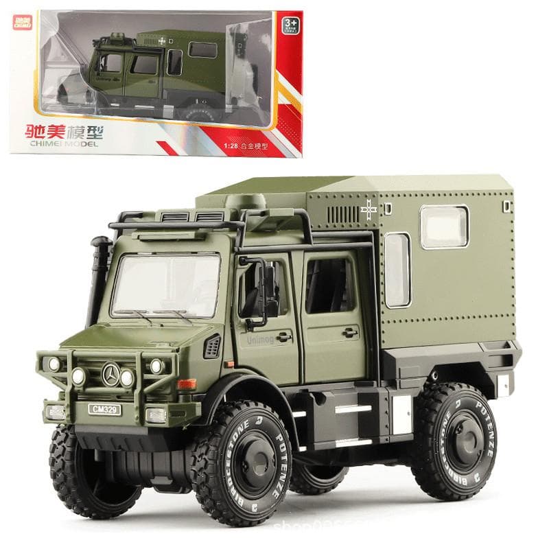 1/32 Scale Benz Unimog Alloy Model Car with Sound and Light, Pull Back Car Model for Kids Toys Party Gifts Collectible 1/32-Size:18.8*6.7*10.5cm army green