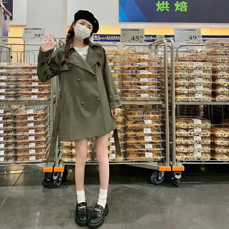 A-line Trench Coat Women's Mid-length Spring and Autumn New Popular British Cute Age-reducing Versatile Top Korean Version XL