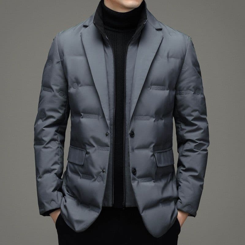 Fake Two Detachable Collar Men's Winter Warm and Casual Fashionable Down Jacket 6XL gray