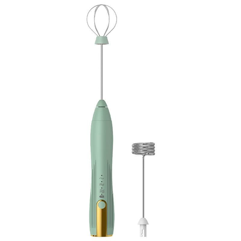 Electric Milk Frother USB Rechargeable Foam Maker Mixer Coffee Cream Cappuccino Drink Frothing Wand Handheld Egg Beater 3 Speeds green