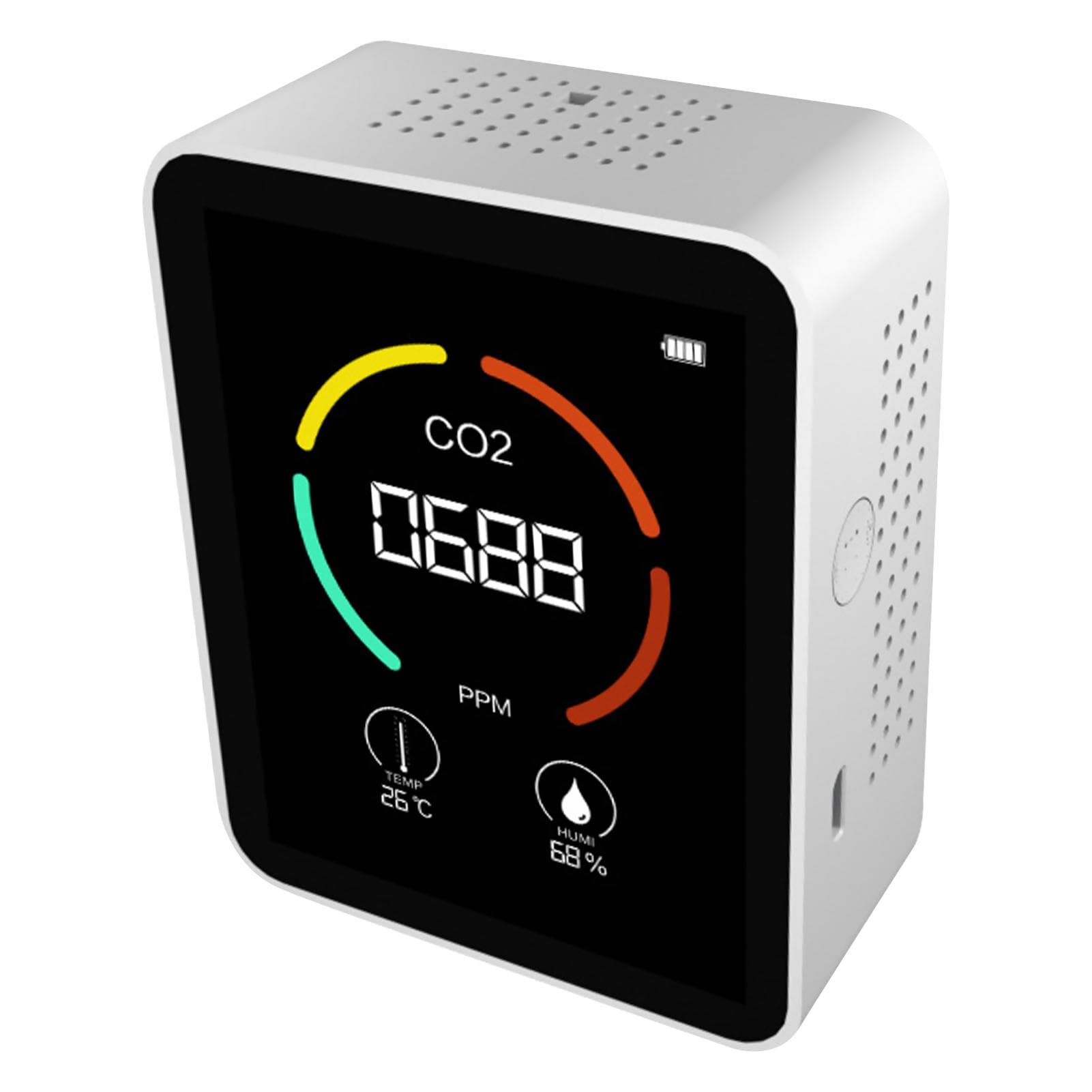 Air Quality Monitor Carbon Dioxide Meter Digital Thermometer Tester 3in1 for Test Temperature white