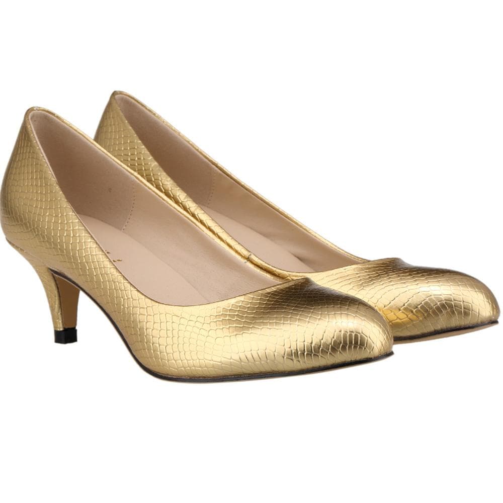 LOSLANDIFEN Ladies Shoes Women Pumps New Solid Tip High Heels Woman Zapatos Mujer Office Medium Heel shoe 37 gold