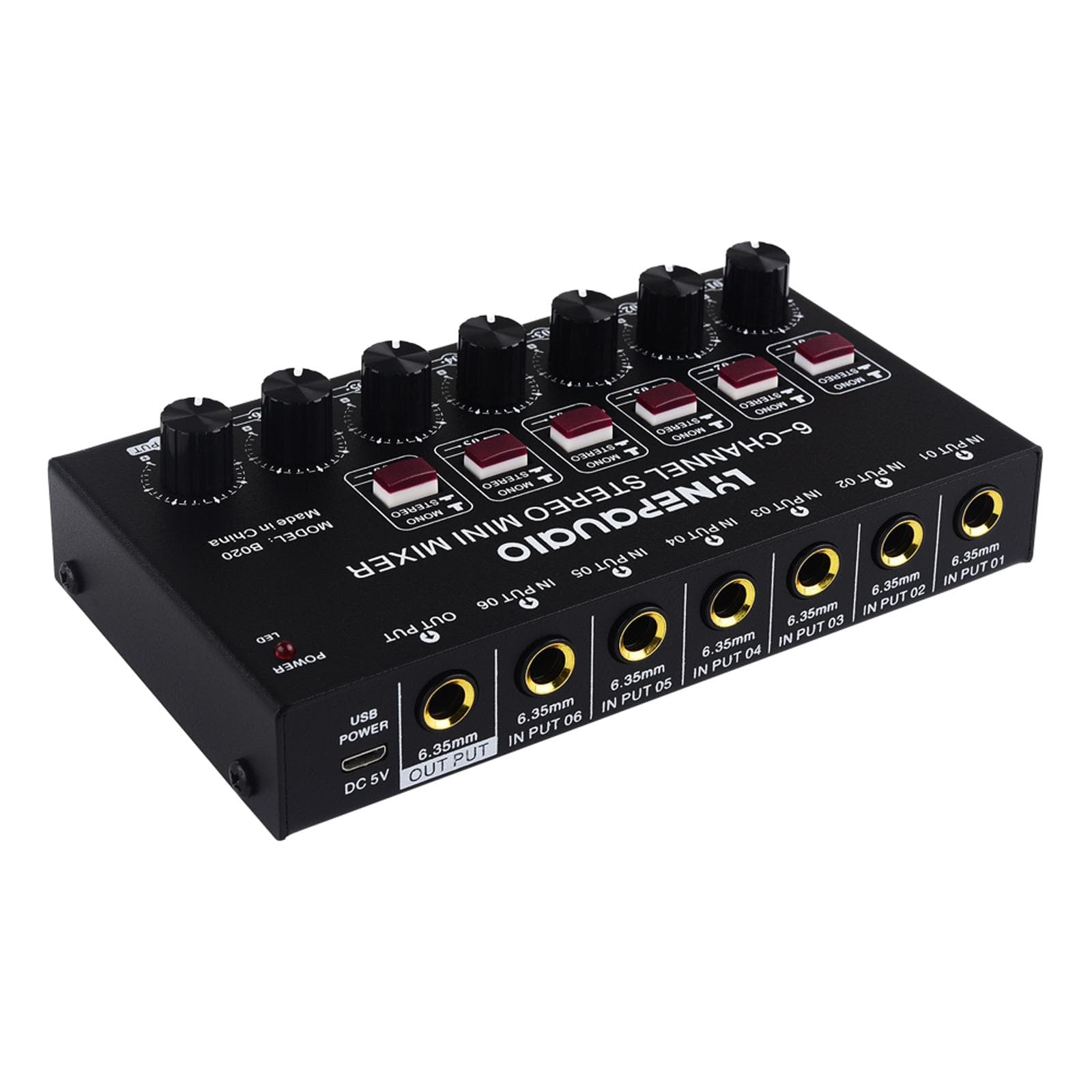 Mini 6-Channel Stereo Audio Mixer Musical Instrument Mixer Electric Wind/Electric Guitar/Electronic black