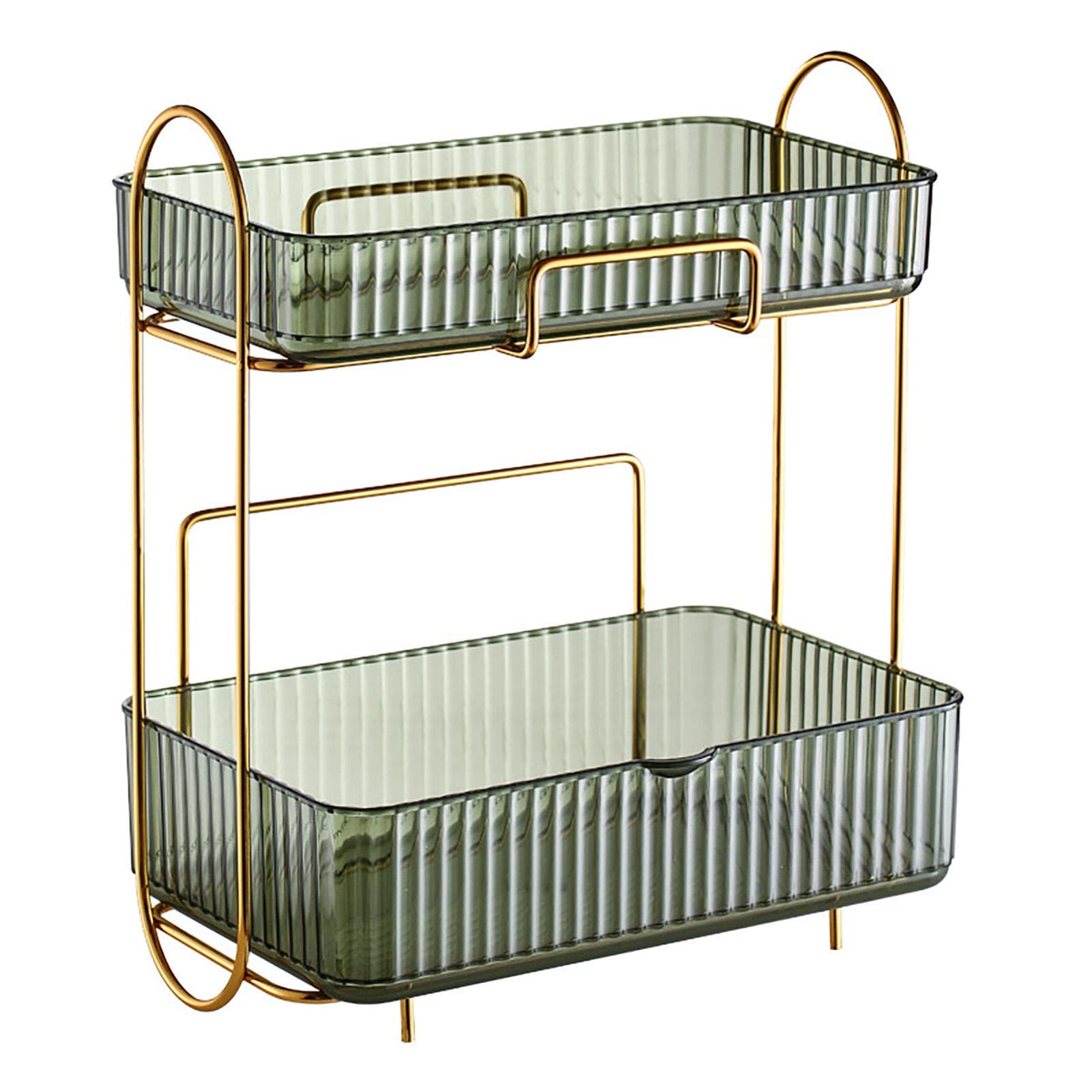 Makeup Organizer 2 Tier Bathroom Countertop Organizer Large Capacity Cosmetic Holder Shelf for green
