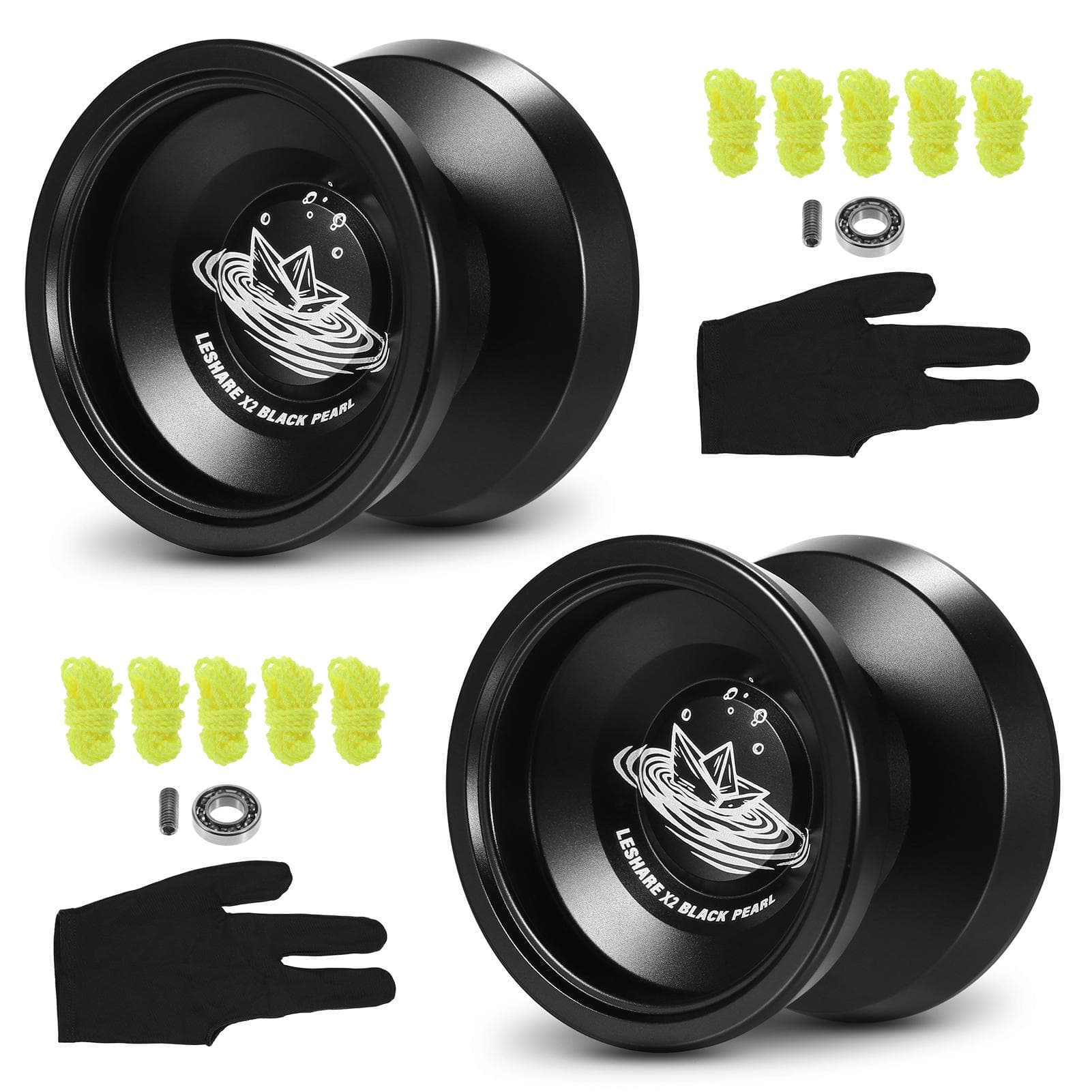 2 Pack Aluminum Yoyo Balls Competitive Yo Yo Gift with Bearing Strings and Gloves black