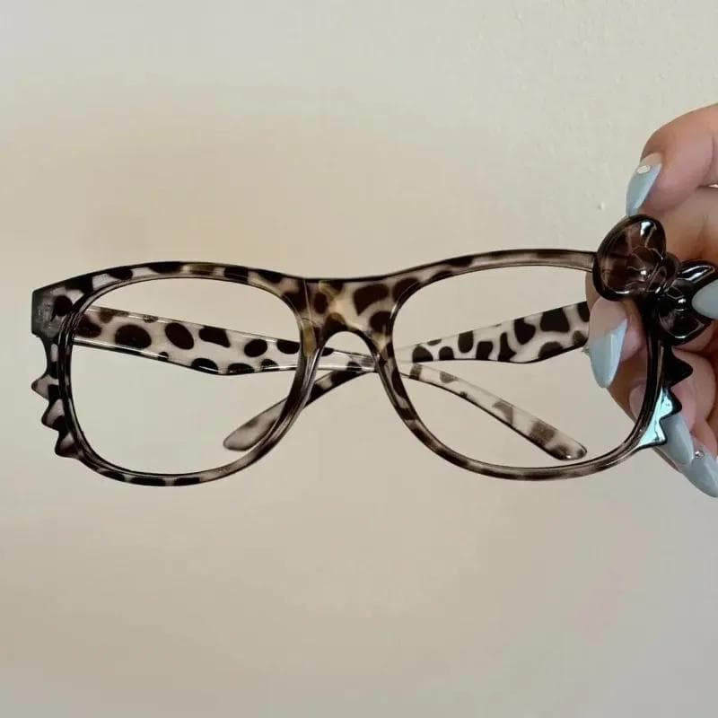 Y2k Leopard Print Bow Glasses Retro Korean Anti Blue Light Eyewear Eye Protection Girl Optical Frame