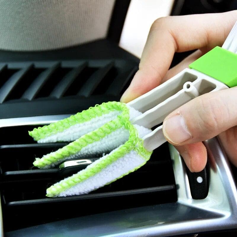 Multifunction Car Air Vent Cleaner Mini Double-end Micro Fiber Vent Duster Removable Cloth Cover Portable Cleaning Brush for Car green