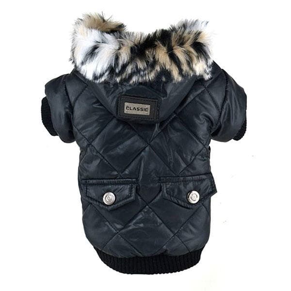 Cute Warm Pets Clothing Pockets Trimmed Dog Puppy Hooded Coats L black