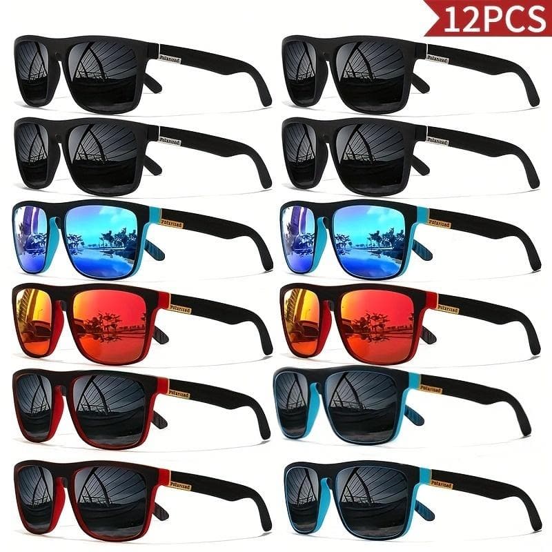 12PCS Unisex Square Sunglasses Lightweight Durable Frame UV Protection Outdoor Sports Bulk Pack