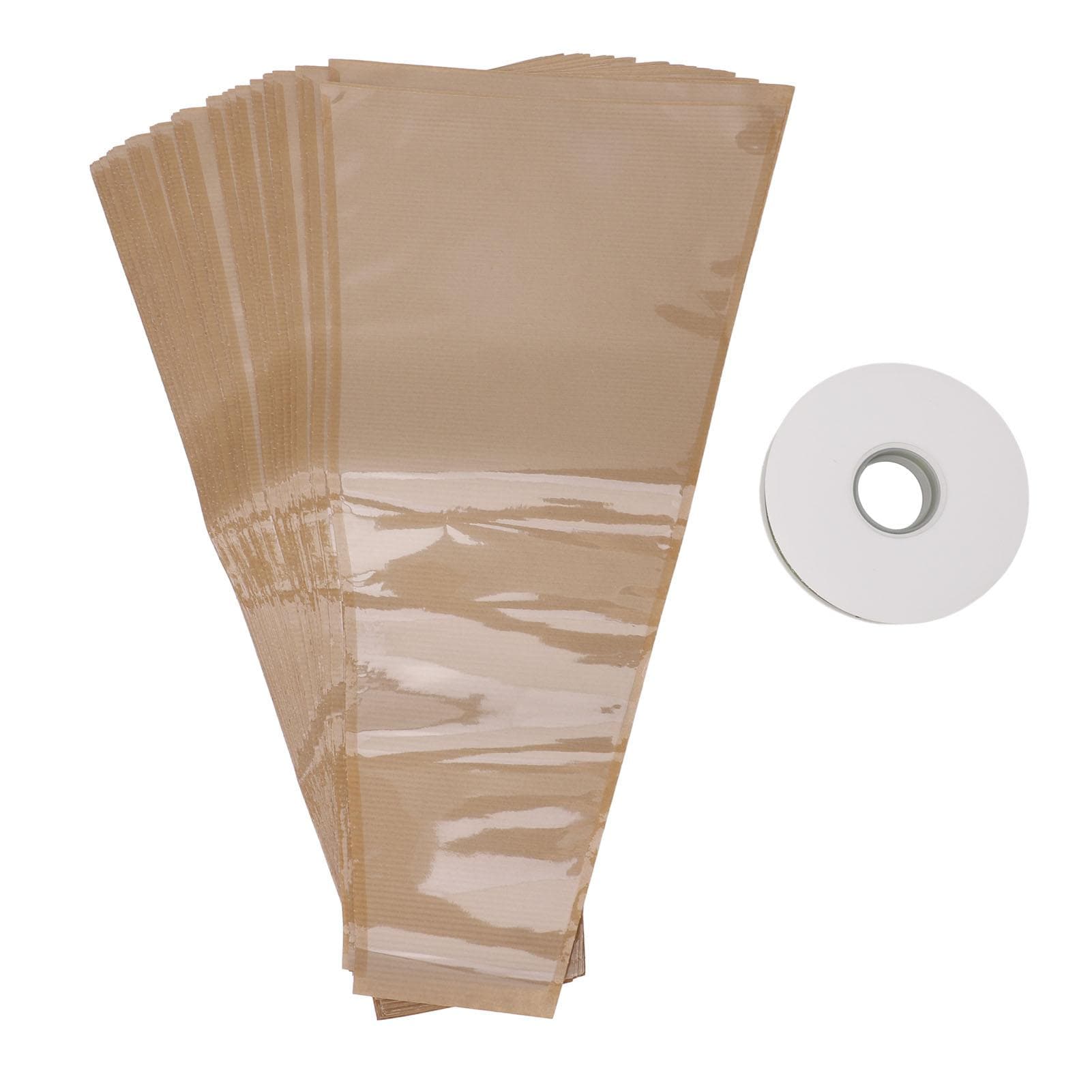 50PCS Flower Wrapping Bags Kraft Paper DIY Floral Packing Sleeves Bouquet Wrap Bags with Ribbon for