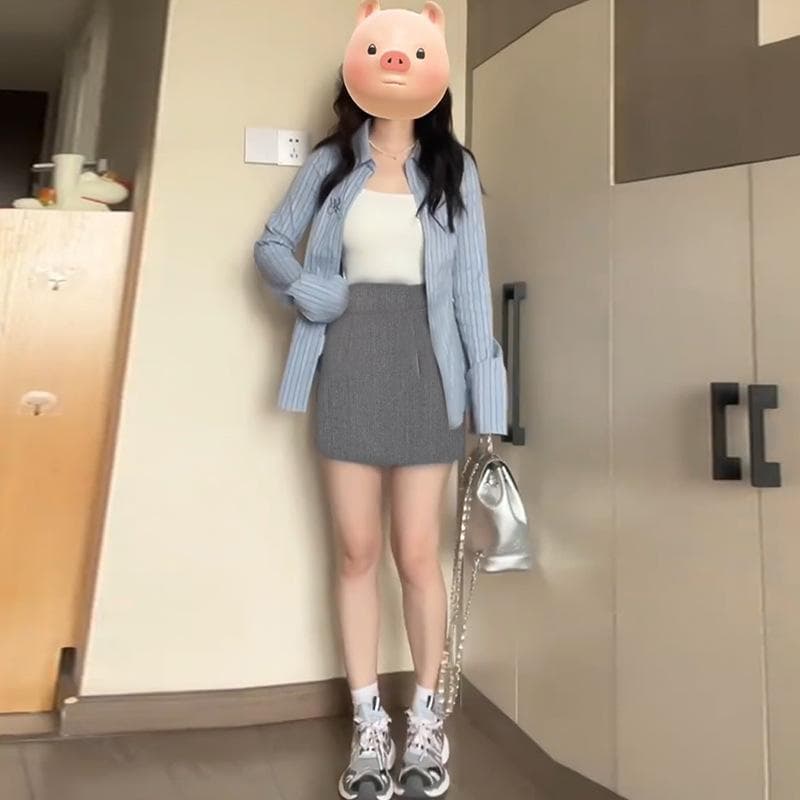 Black Suit Short Skirt for Women In Summer New Style High Waist Pear Shape Small A-line Hip Skirt 2XL