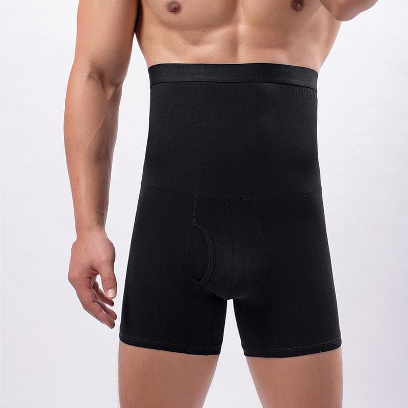 Four Seasons High Waist Men's Cotton Boxer Shorts - Breathable Abdomen and Hip Support 5XL black