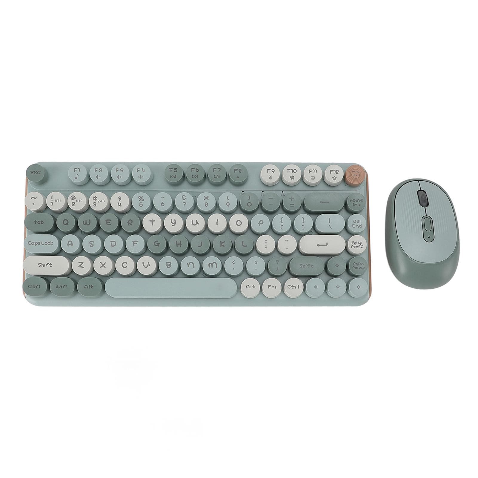 2.4G Bluetooth Wireless Keyboard Mouse Combo Retro Colorful 3 DPI Adjustable Round Keycaps Quiet