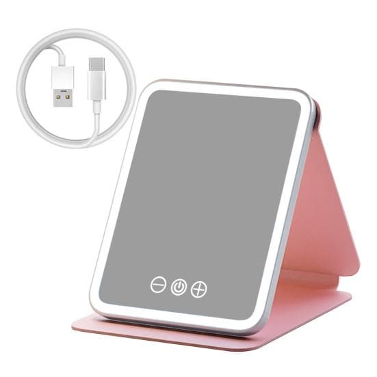 LED Lighted Makeup Mirror 3 Colors Modes Adjustable 2-In-1 Folding Cosmetic Mirror USB Rechargeable Portable Travel Vanity Mirror S pink