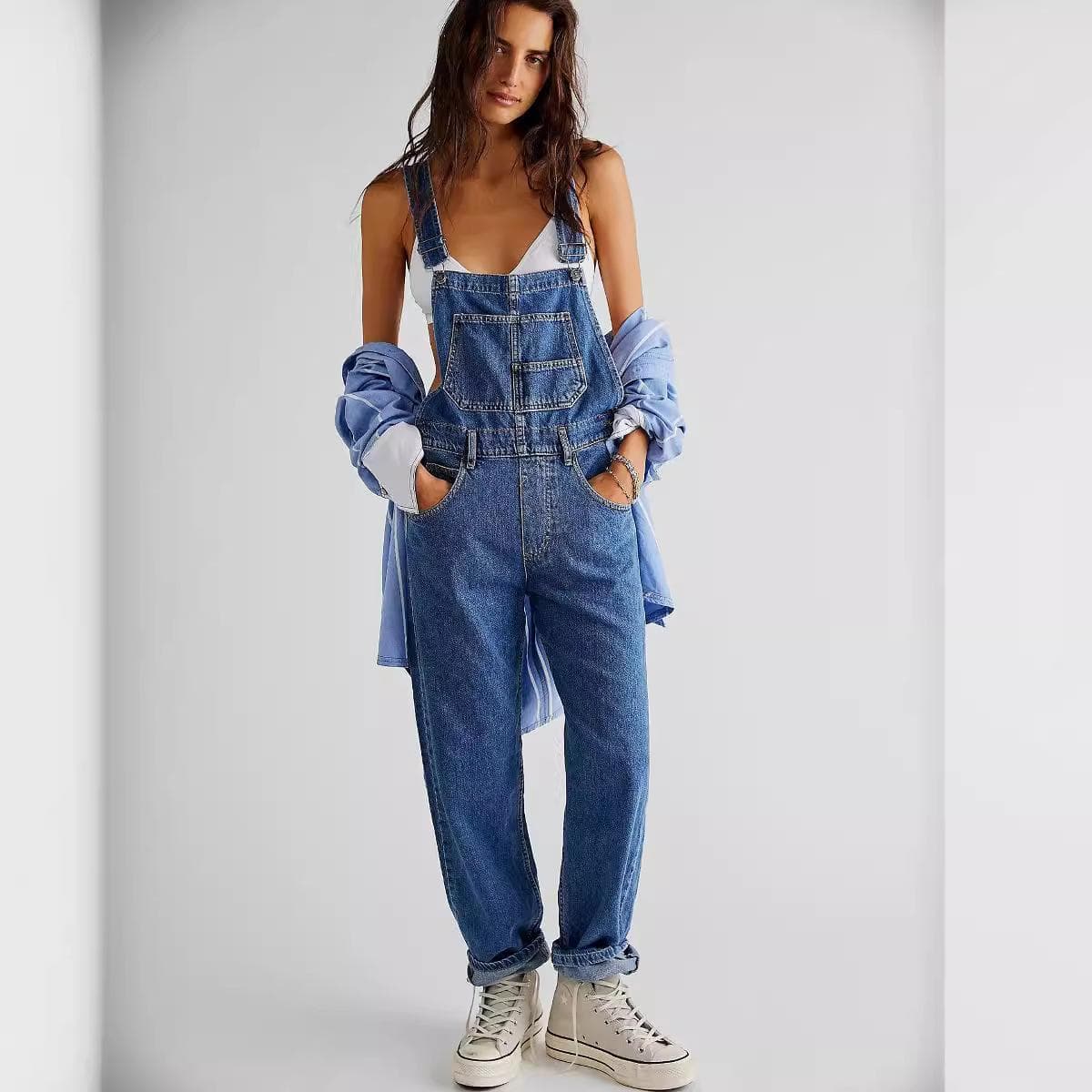 2025 Oversized Overalls Women Vintage Denim Dungarees Baggy Loose Jumpsuit Y2K Adjustable Straps Streetwear Summer Casual Work Clothes M blue