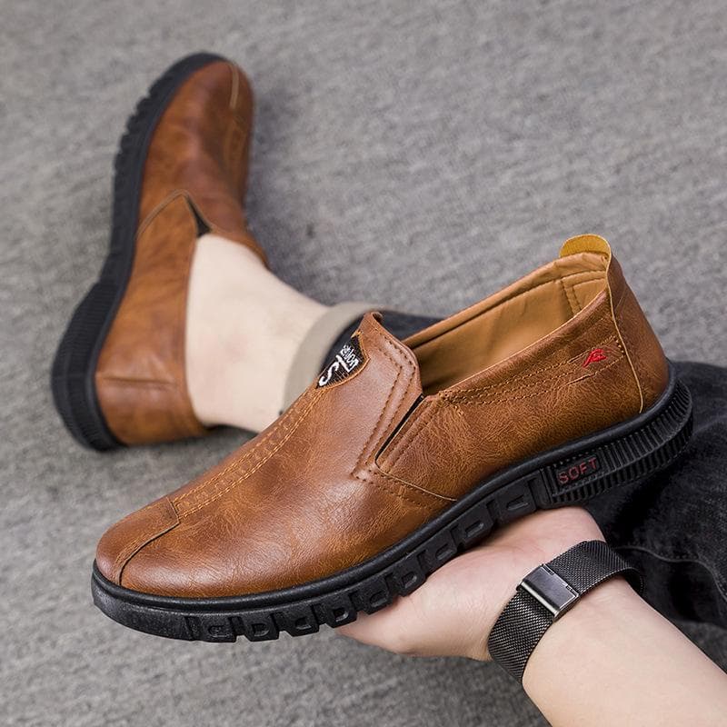 Tide Brand Casual Leather Shoes Men's British Style Business Suit All-match Men's Shoes Spring New Youth Black Soft-soled Shoes 44 brown