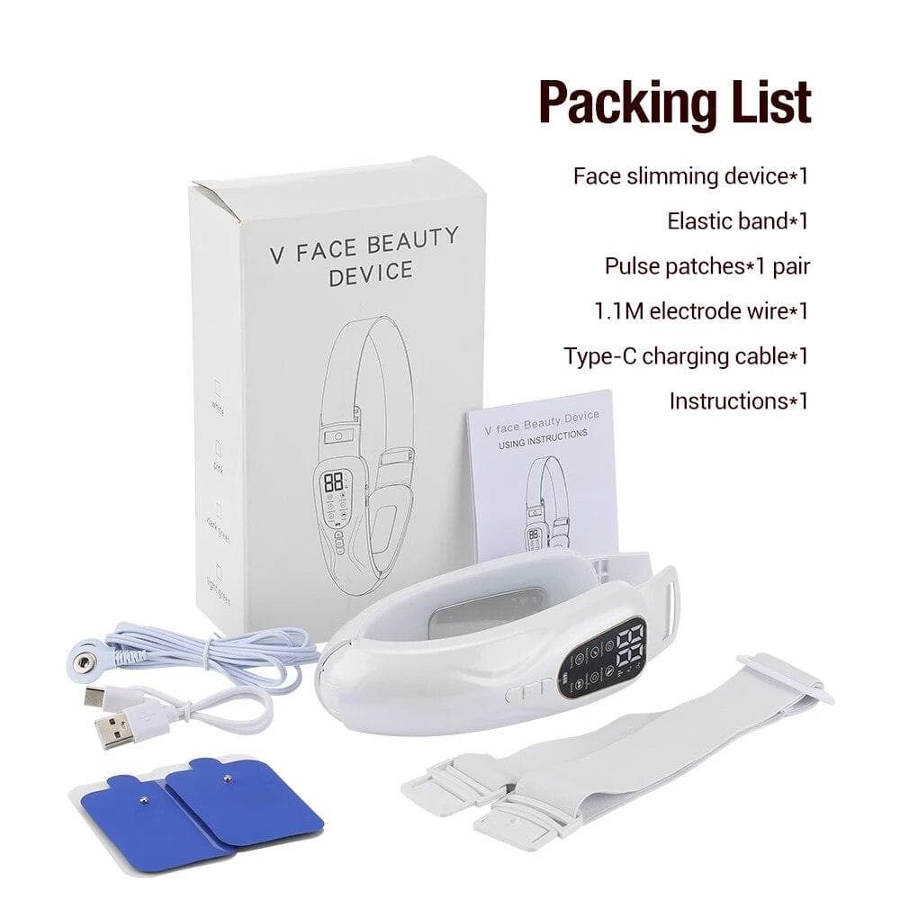 Eletric Face Slimming Vibration Massager LED Photon Therapy Facial Lifting Device V Face Slimming Instrument Double Chin Reducer CN white