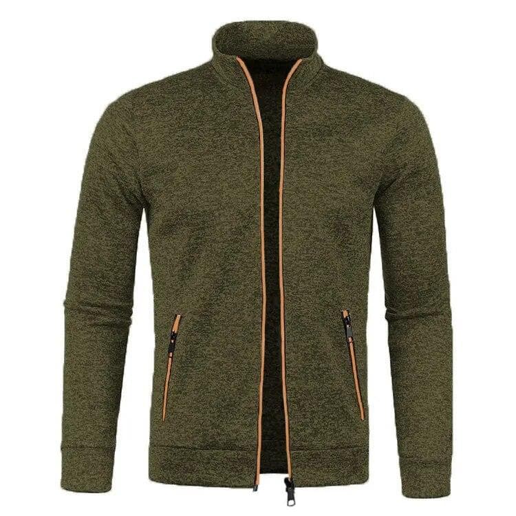 2024 Autumn Winter New Solid Color Long Sleeve Knitting Cardigan Man Casual Loose Comfortable Zipper Pockets All-match Outwear XL green