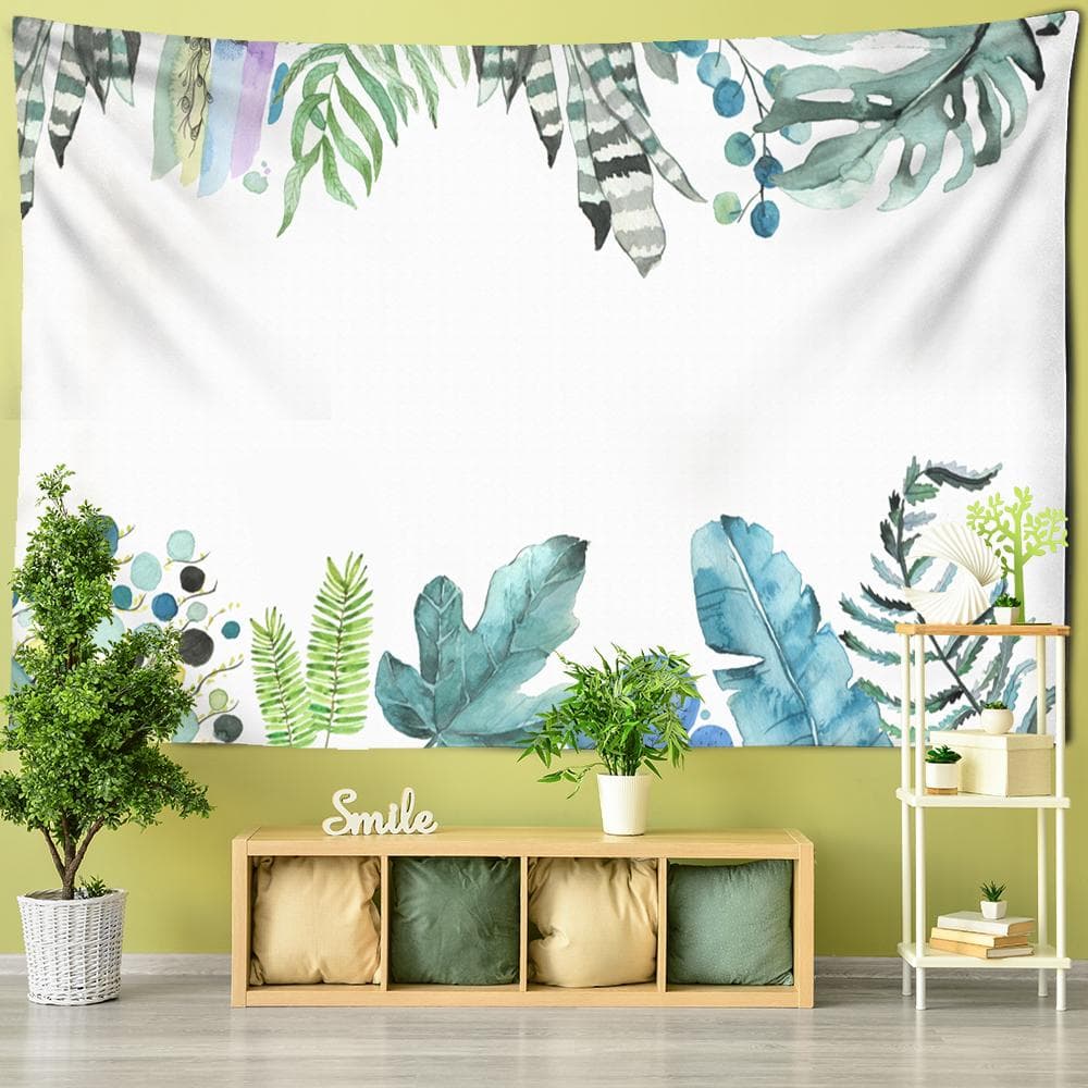 Plant Flower Leaf Tapestry Green Palm Leaf Tropical Plants Of Southeast Asia Wall Hanging Mandala TV Background Wall Tapestry 95x70CM