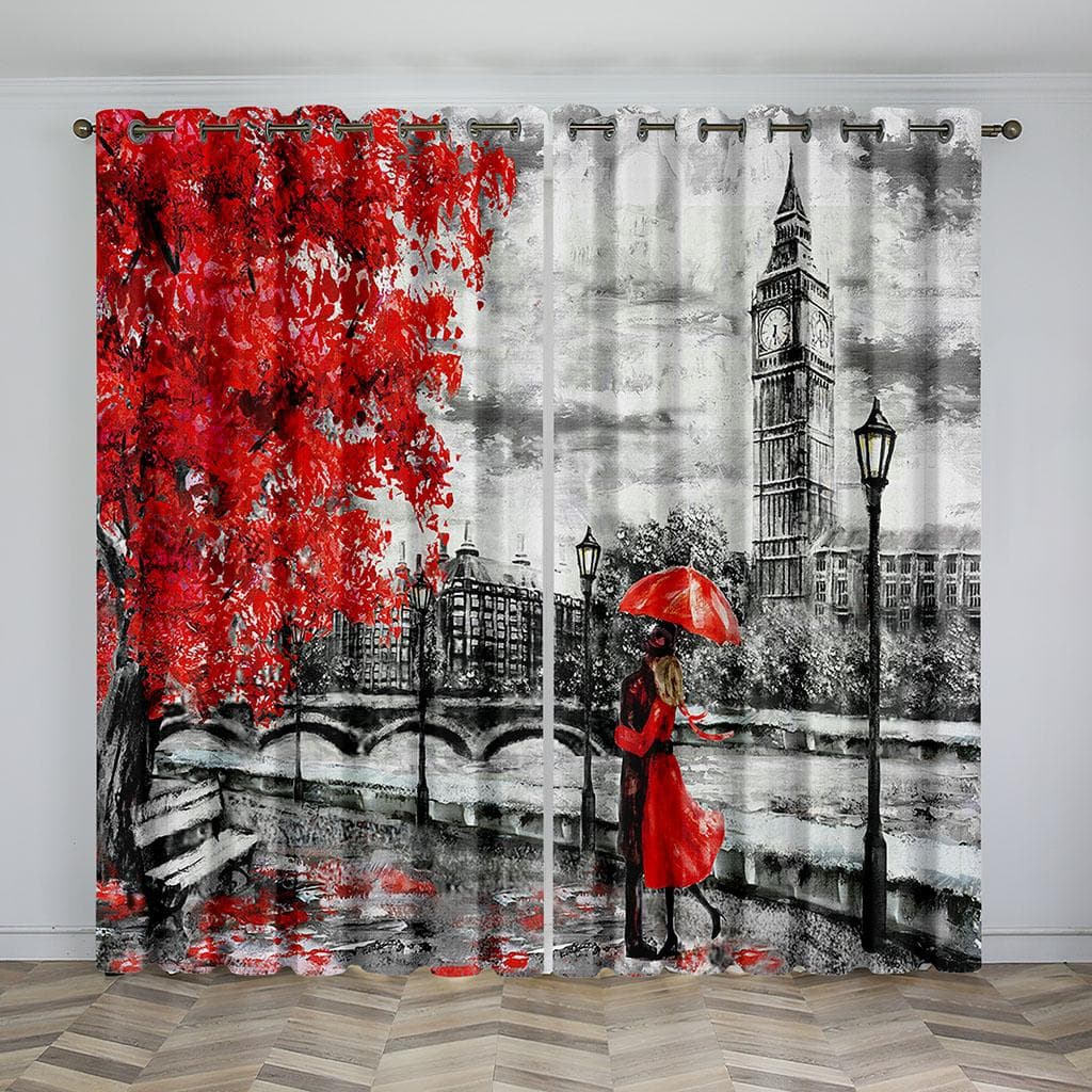 Pariss Landmarks Eiffel Tower Couple Curtains For Living Room Bedroom Kitchen Curtains Window Treatments 173W183H(CM)68x72in&Hook