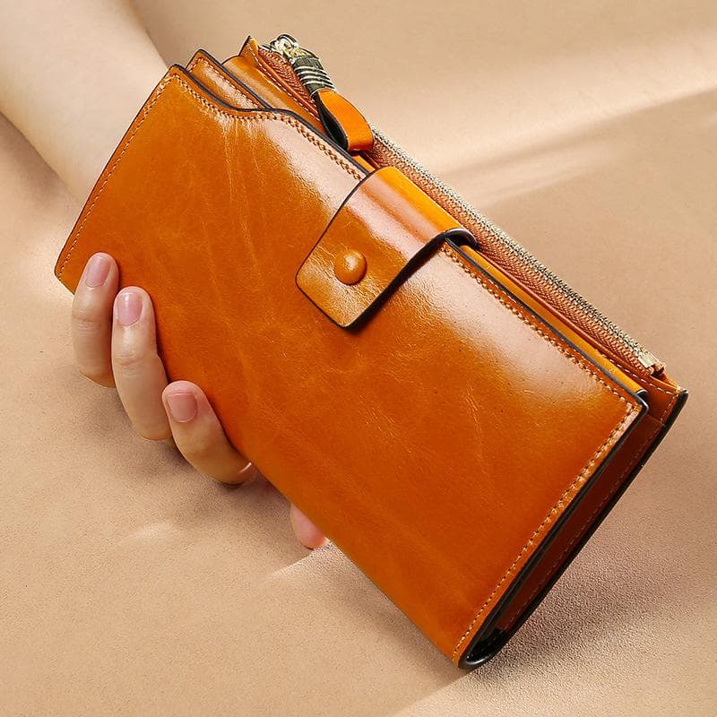 Womens Wallets And Purses Genuine Leather Phone Wallet Rfid Anti Theft Long Women Purse Wallet brown