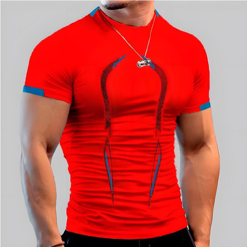 Men's Summer Casual Comfortable Tight-Fitting T-Shirt Sports Gym Sportswear Quick-Drying Breathable Shirt 4XL red