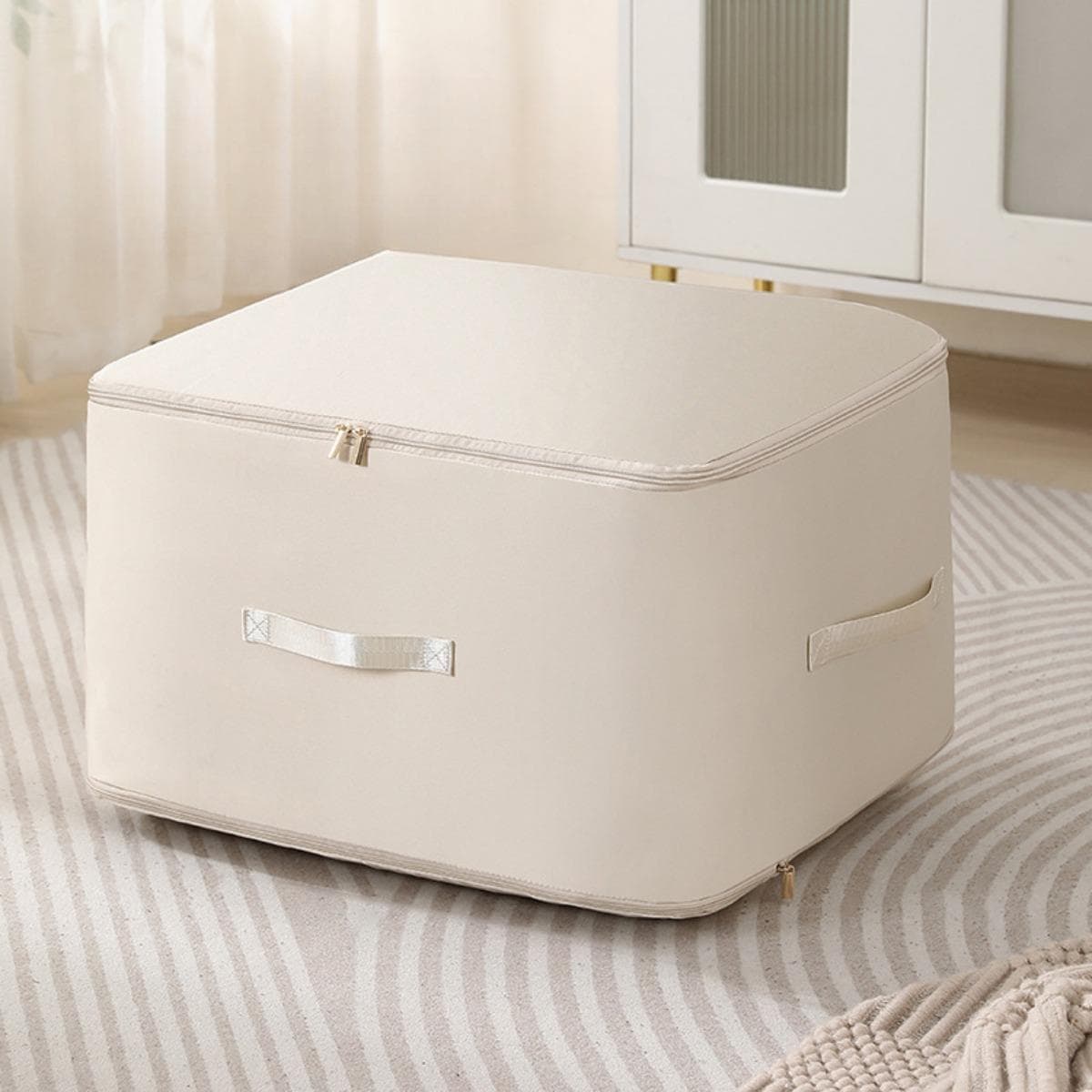 Space Saving Self Compressing Storage Bag - Large Capacity Durable Storage Bag, Dustproof Polyester Material Double Zipper Design, Linen Storage Bag 52 * 40 * 60cm beige