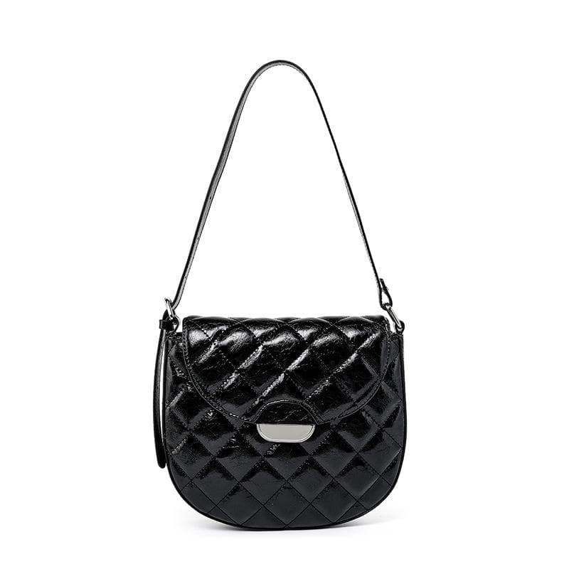 Niche Pig Nose Half Round Saddle Bag Senior Sense Diamond Check Armpit Leather Single Shoulder Crossbody Bag Woman black