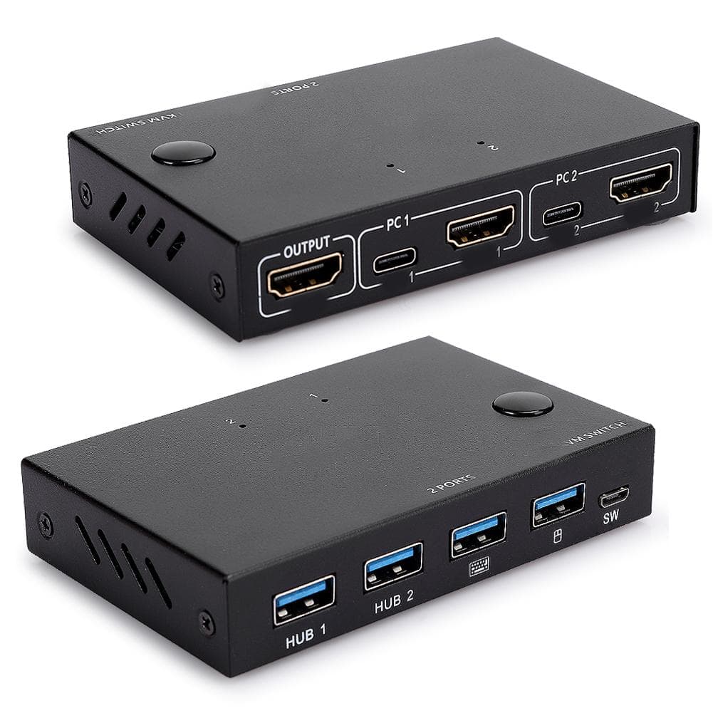 HDMI Splitter Switcher Computer Accessories 4K 2‑in‑1‑Out USB Black for Mouse black