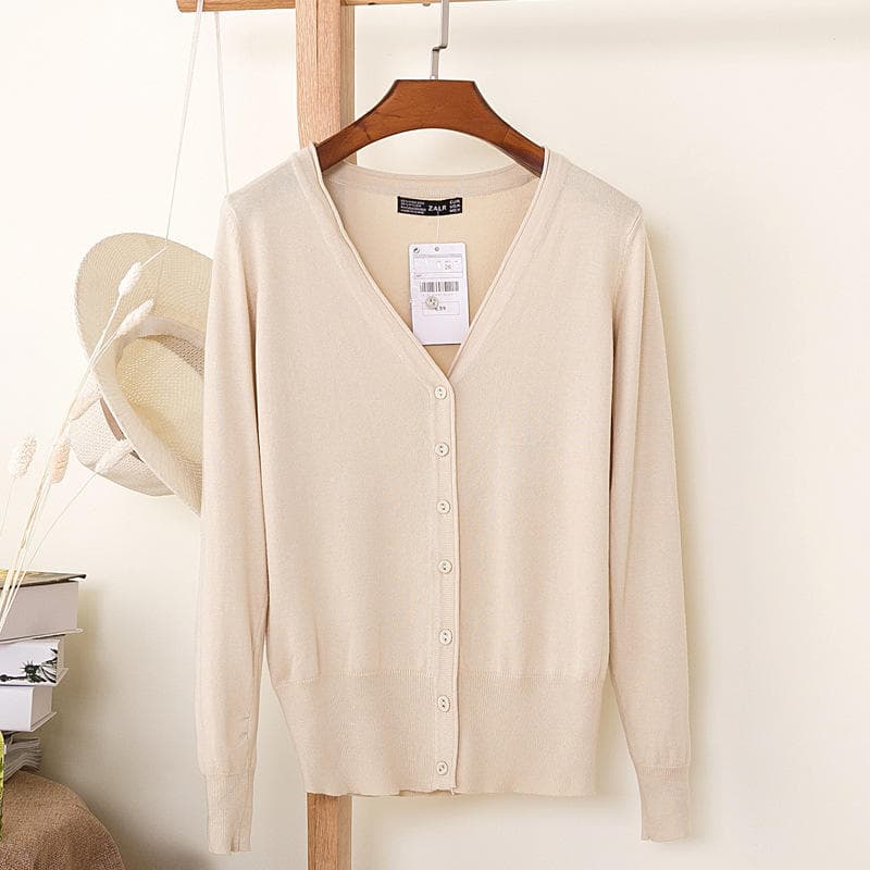 Women Spring and Autumn Casual Long Sleeve Cardigan Knitwear XL almond