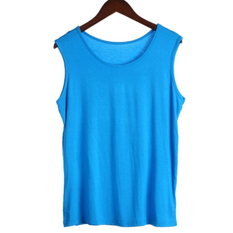 Sleeveless Sexy Vest Women Solid Color Thin Camisole Ladies Round Neck Summer Straps T-shirt 6XL sky blue