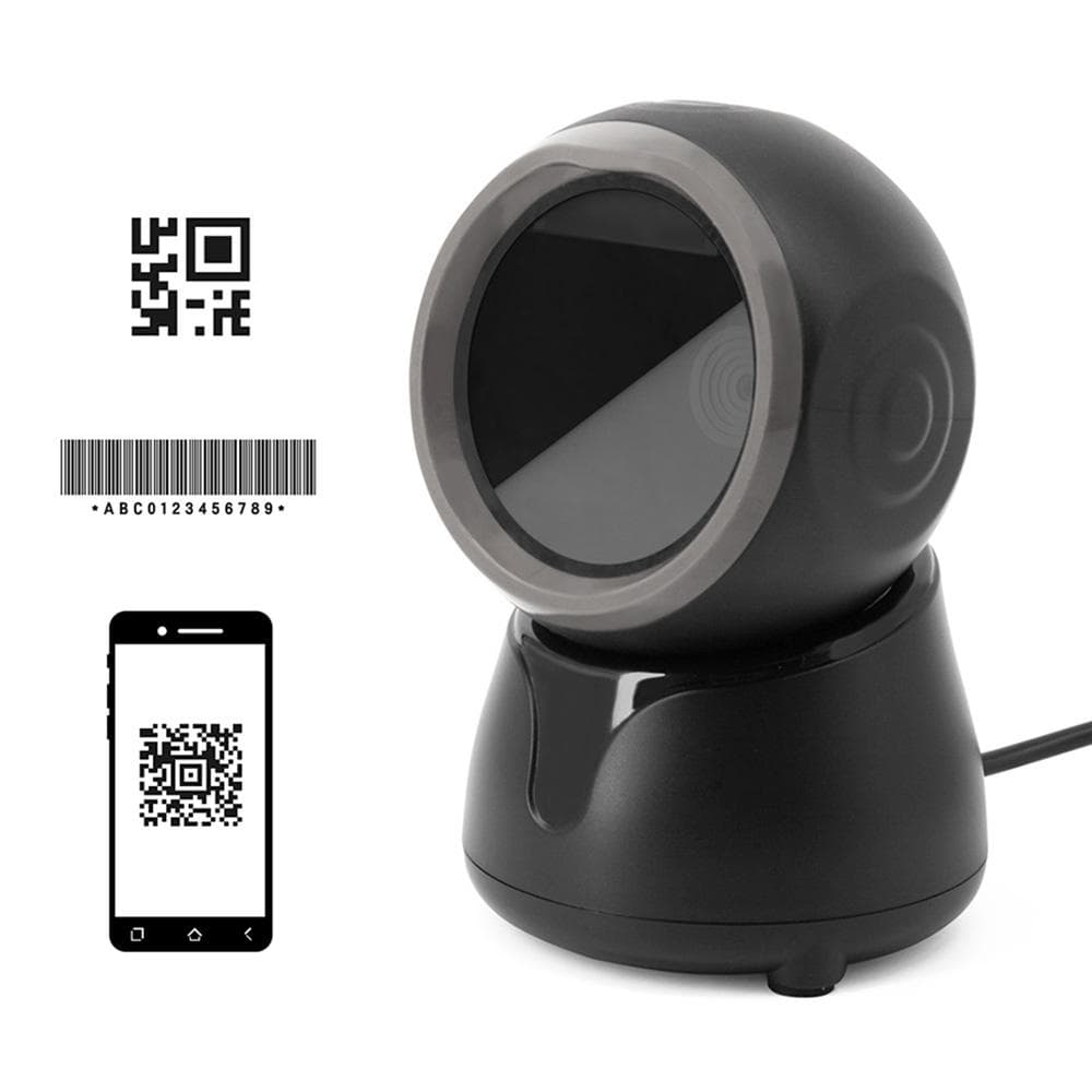 1D 2D QR Desktop Wired Barcode Scanner High-speed Platform Hands-Free Automatic Sense Reader USB black