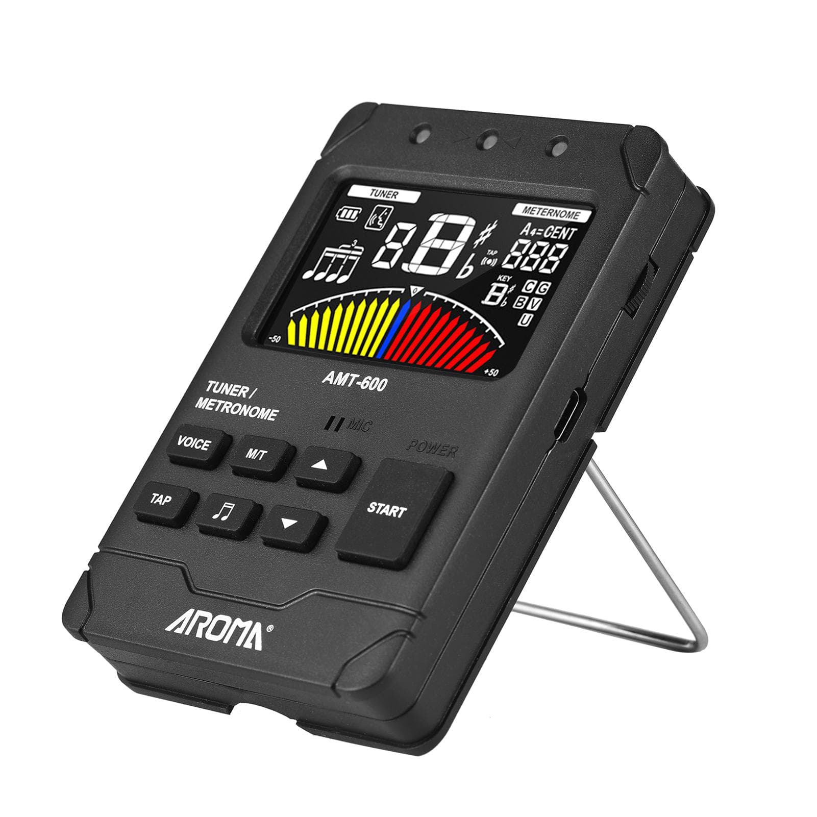 AROMA AMT-600 Tuner & Metronome & Tone Generator 3-in-1 Rechargeable 2.5-inch Color LCD Guitar black