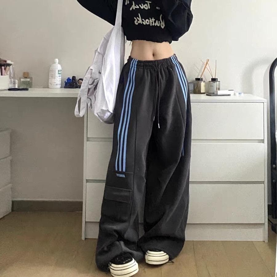 Autumn and Winter Korean Version American Retro Casual Sports Casual Sweatpants Street Loose Wide-leg Pants 2XL dark gray