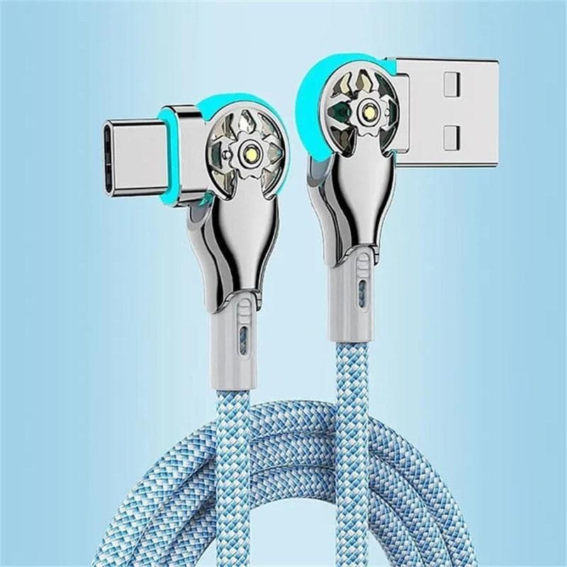 PD 30W Super Fast Charging Cable 180 Degree Elbow Rotation USB A Type C to Type C Cable With Light Zinc Alloy Braided Data Cable 2 M