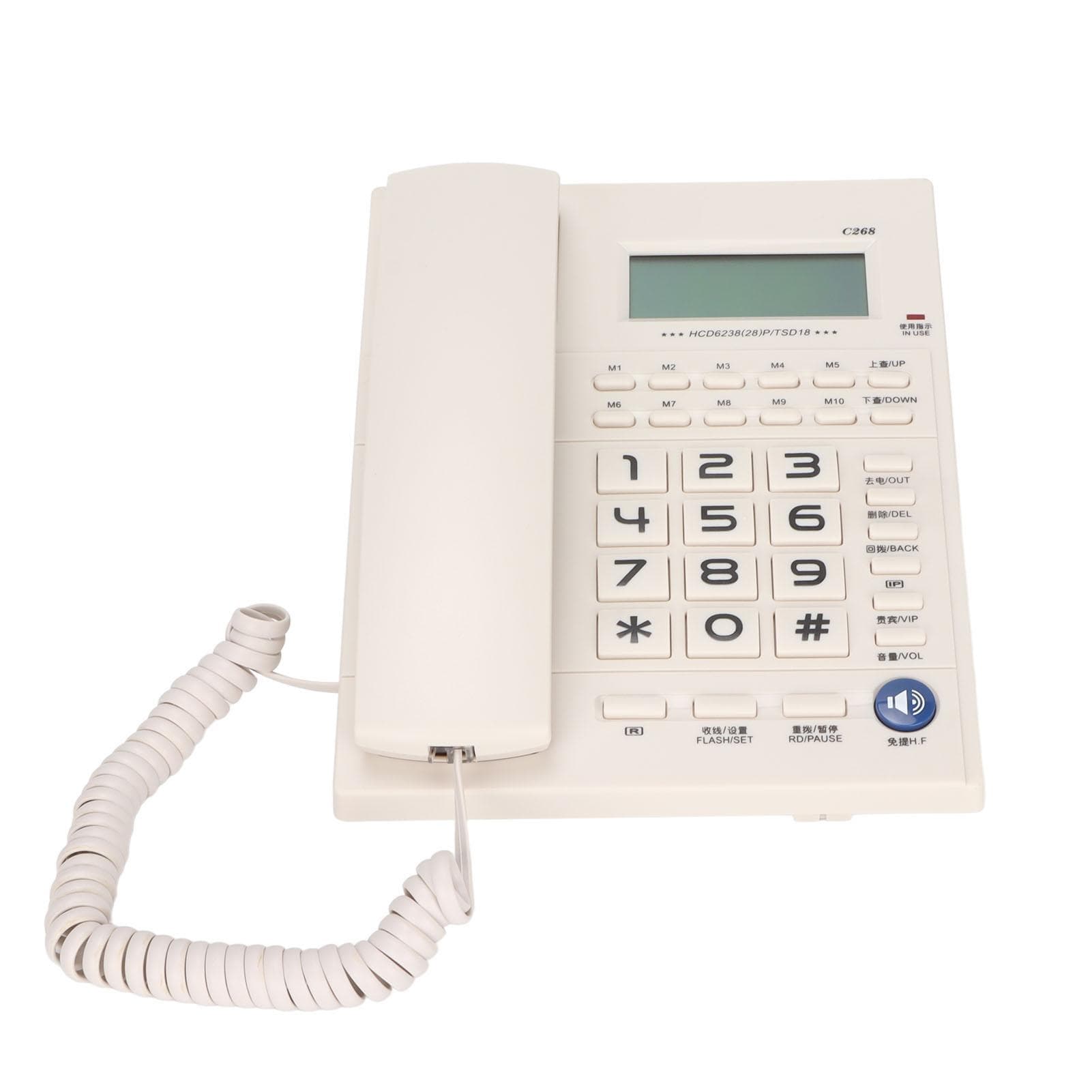 C268 Corded Standard Phone HD LED Screen Hands Free Speakerphone Landline Phone for Home Office