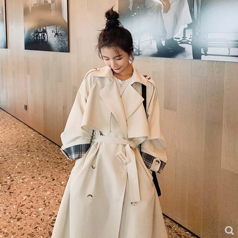 Spring and Autumn New Large Size Windbreaker for Fat Mm Women Long Over-the-knee Loose Tops for Fat Girls Loose Coats for Women XL ivory