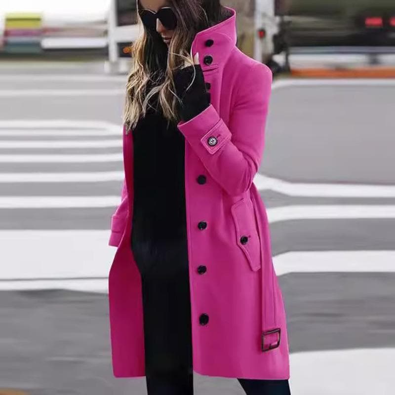 Autumn and Winter Woolen Women's Coat Single-row Multi-button Woolen Button-neck Coat M