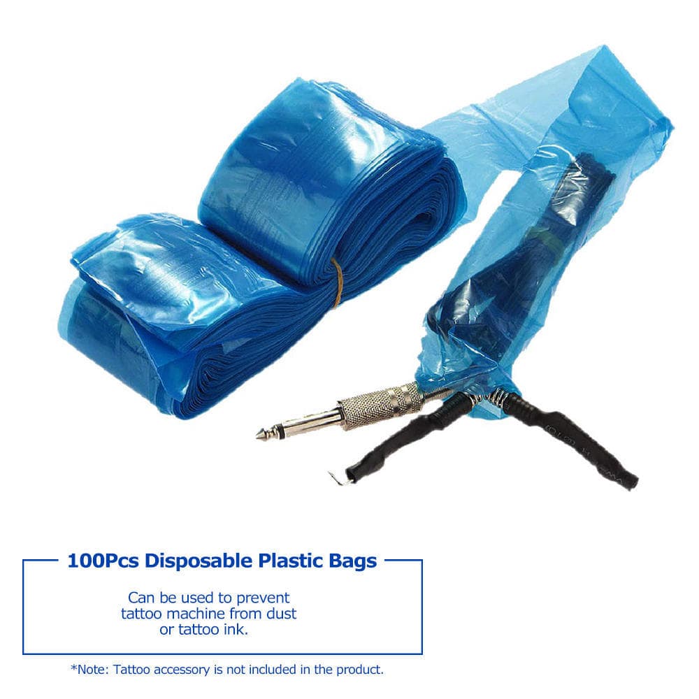 100Pcs Clip Cord Sleeves Bags Disposable Covers for Tattoo Machine Plastic Blue