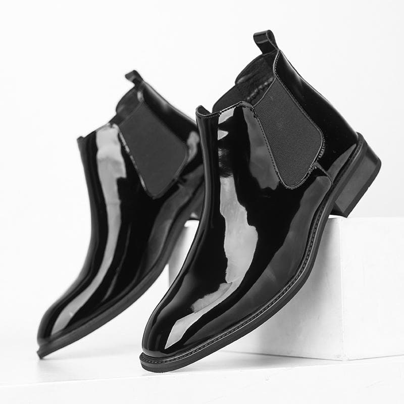 Fashion Trends Chelsea Boots Men's Ankle Smooth Surface Leather Casual Thick Soled British Style Handmade Social Business Boots 40 black